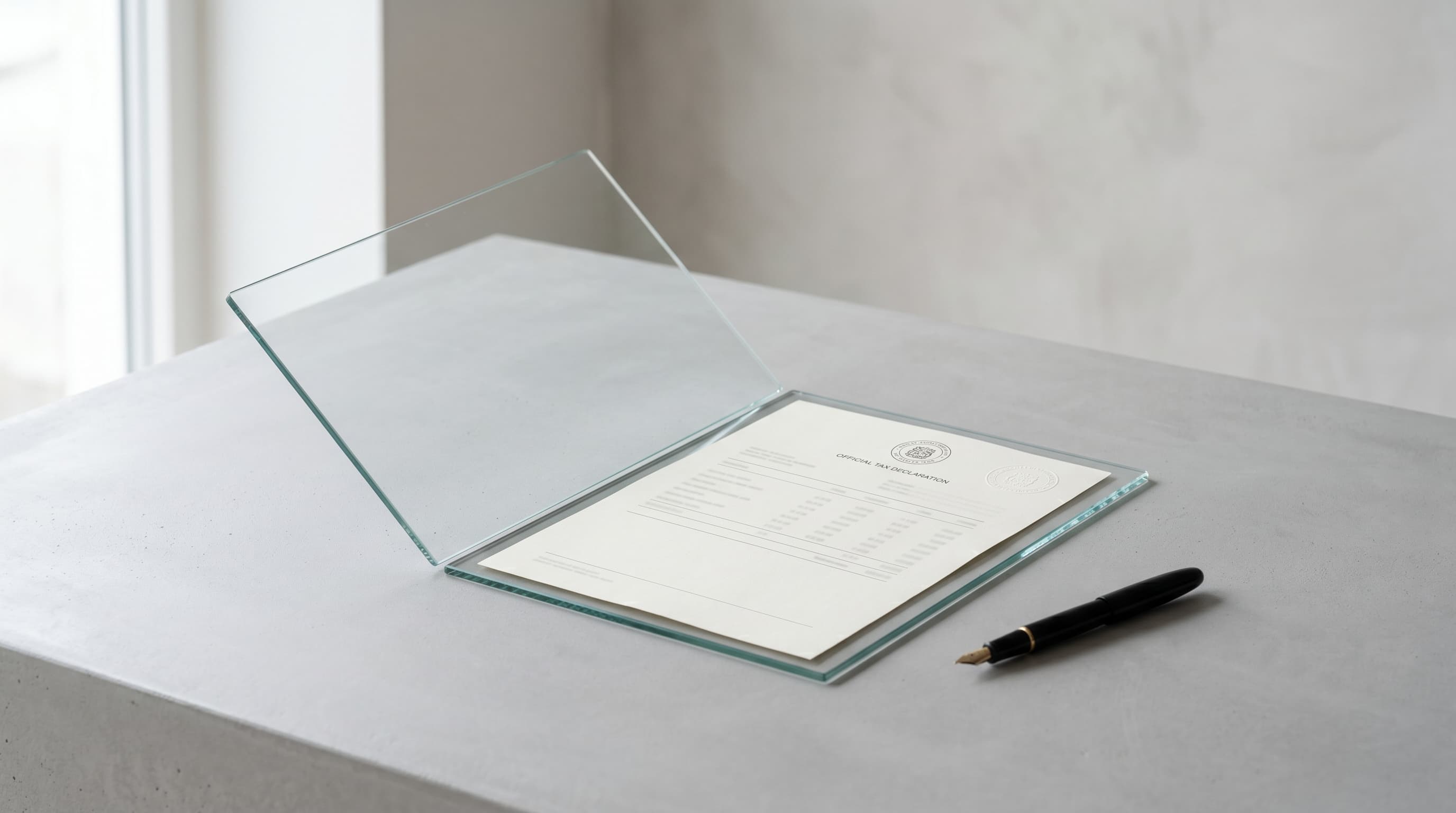 A tax document inside a clear transparent sleeve symbolizing Paraguay's transparent territorial tax system rather than a secrecy tax haven