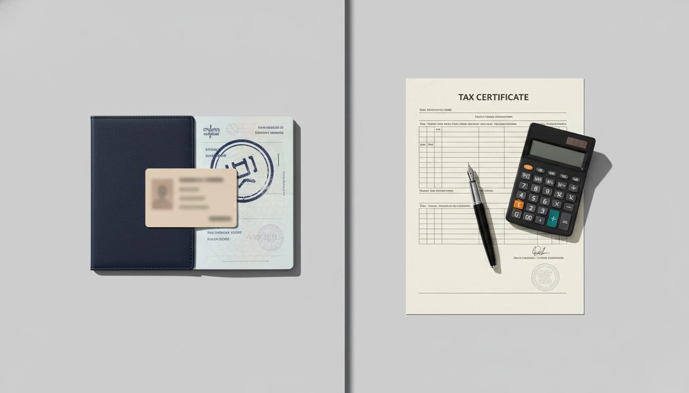 Two separate document folders illustrating the difference between Paraguay immigration residency and tax residency